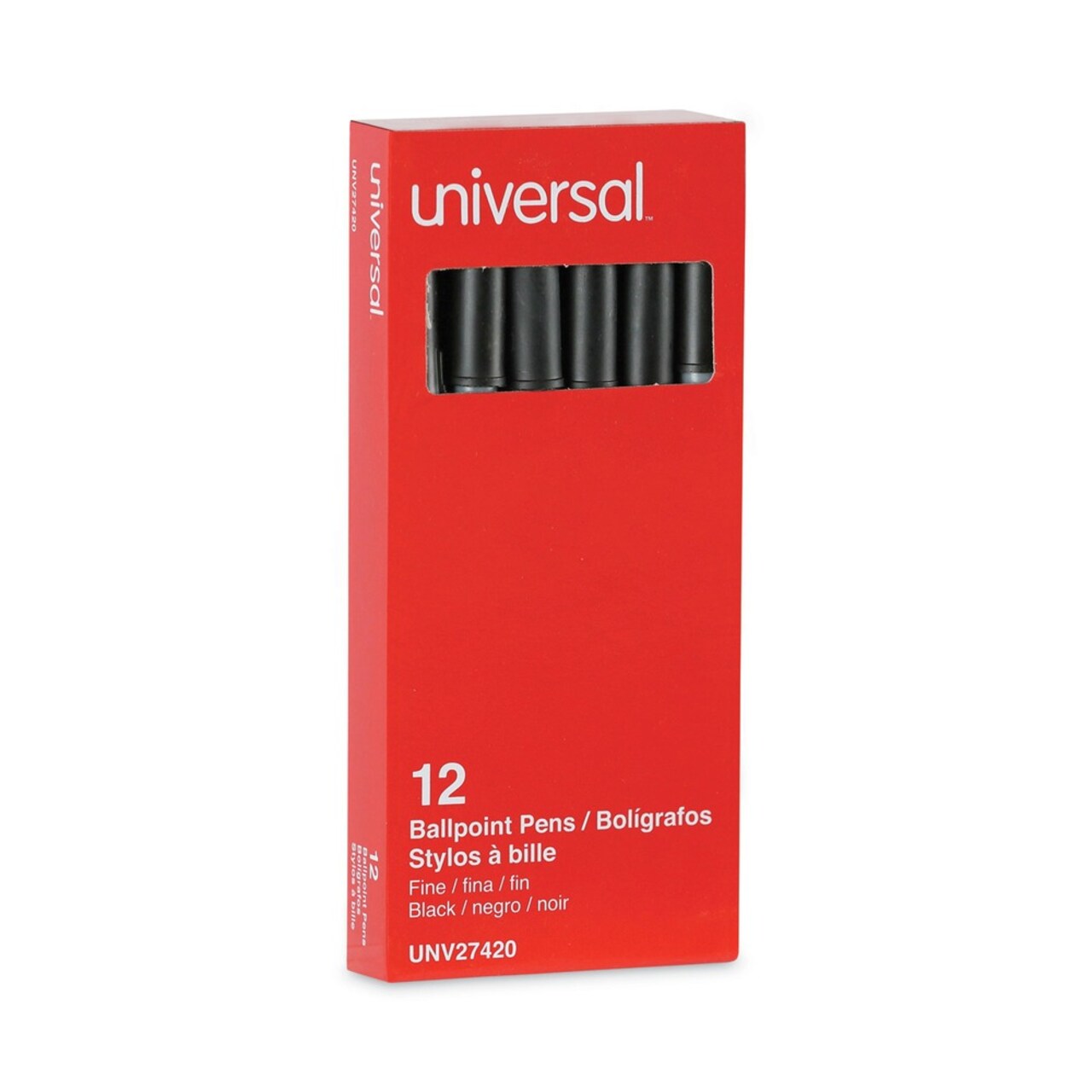 Universal Fine 0.7 mm Stick Ballpoint Pen - Black Ink, Gray/Black Barrel (1 Dozen)